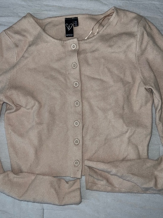 Windsor Tops - Windsor Beige Crewneck Button Cardigan